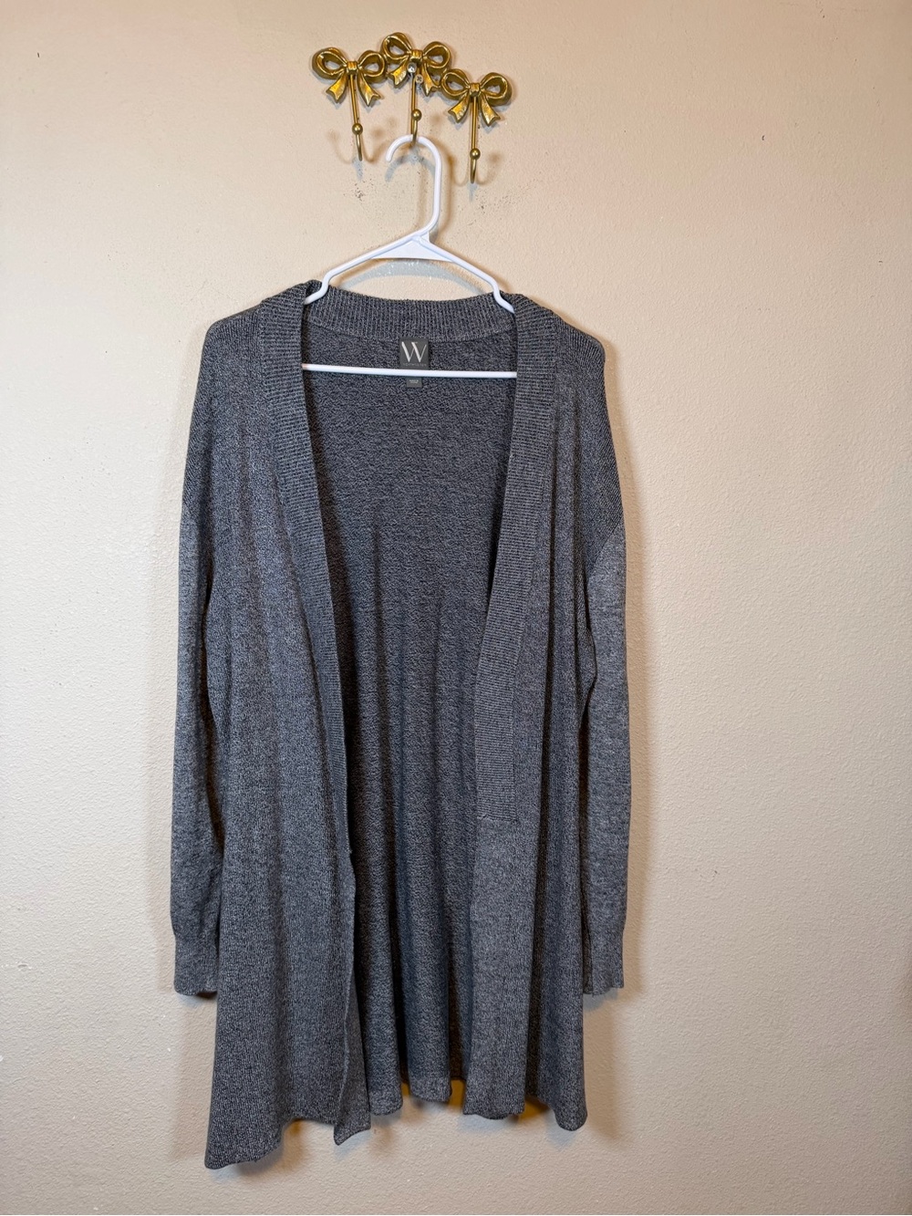 Worthington Gray/Black Heathered Open-Front Long Cardigan Duster/Sweater Size XL